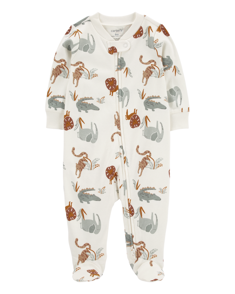 Baby Animal Print 2-Way Zip Cotton Sleep & Play Pajamas, image 1 of 6 slides
