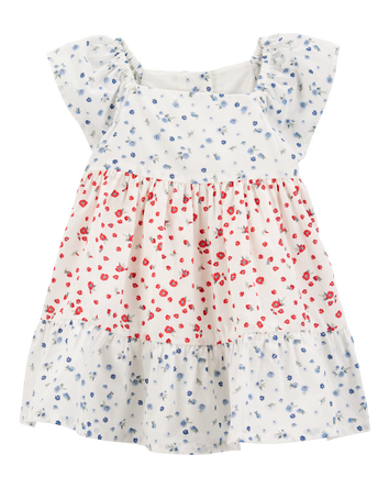 Baby Tiered Poplin Floral Print Dress - Ivory, 