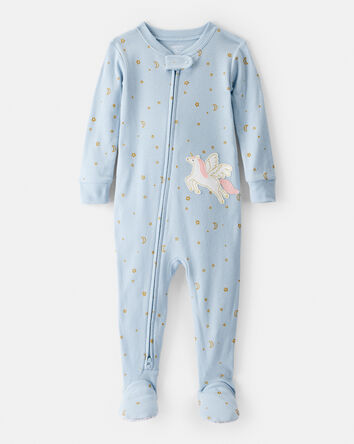 Toddler Girl Unicorn 100% Cotton 2-Way Zip 1-Piece Pajamas, 