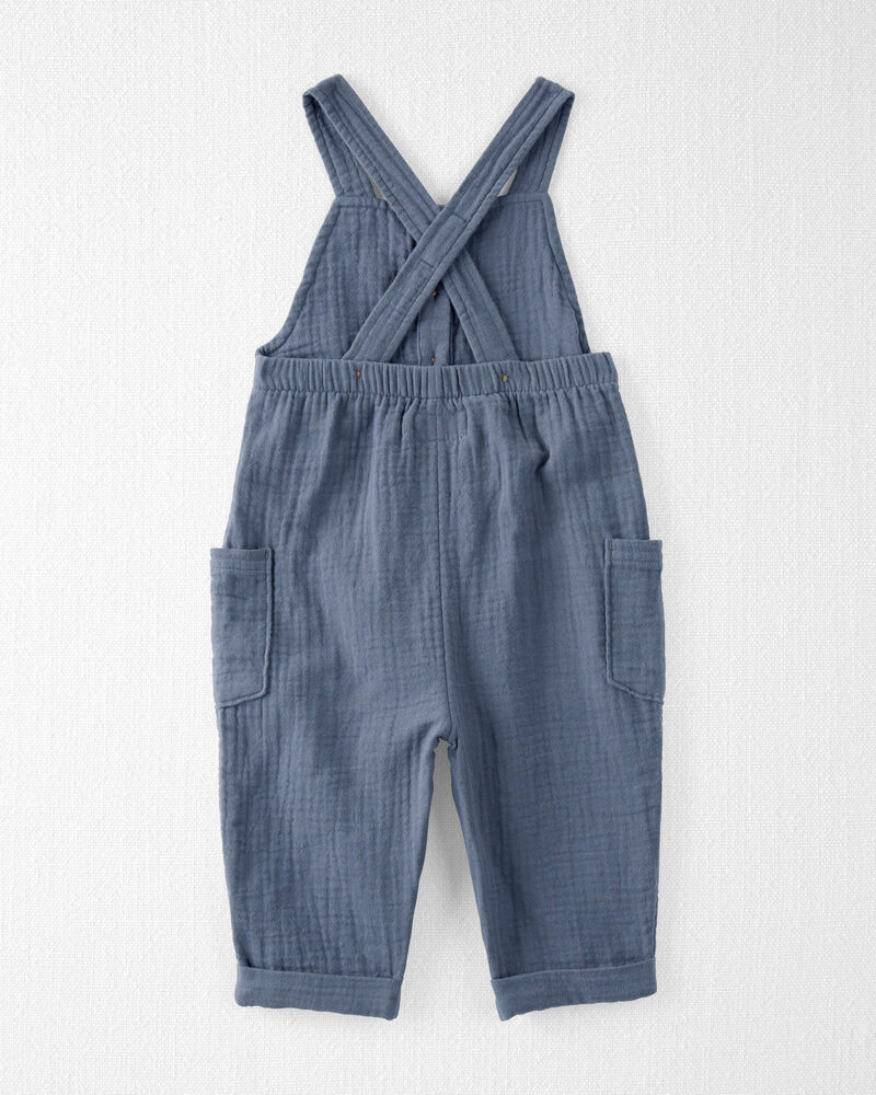 Baby Organic Cotton Gauze Overalls in Blue, image 2 of 5 slides