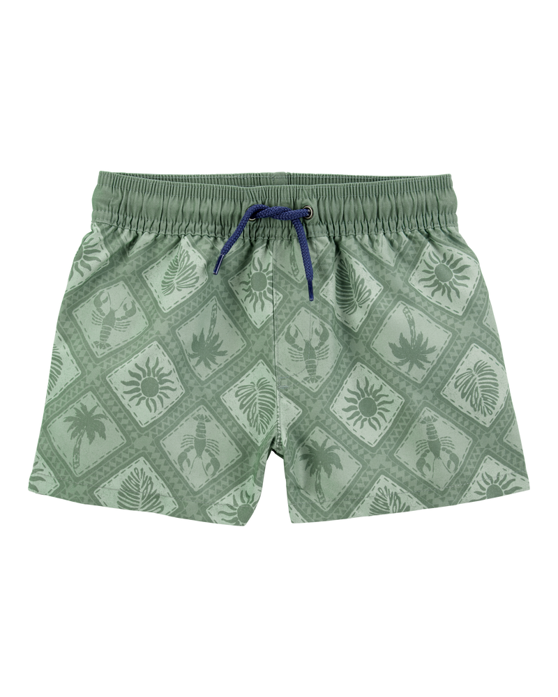 Toddler Boy Geometric Swim Trunks - Green, image 1 of 4 slides