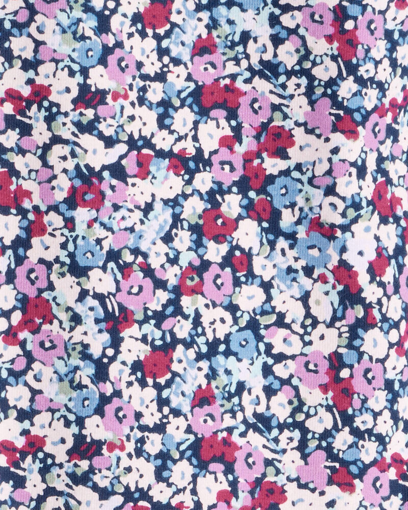 Girls Floral Cotton Pull-On Stretch Leggings - Purple, image 3 of 4 slides