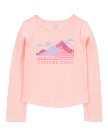 Kid Waffle Knit Long-Sleeve Tee - Pink, 