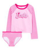 Kid Barbie™ 2-Piece Rashguard Swimsuit Set - Pink, image 1 of 2 slides