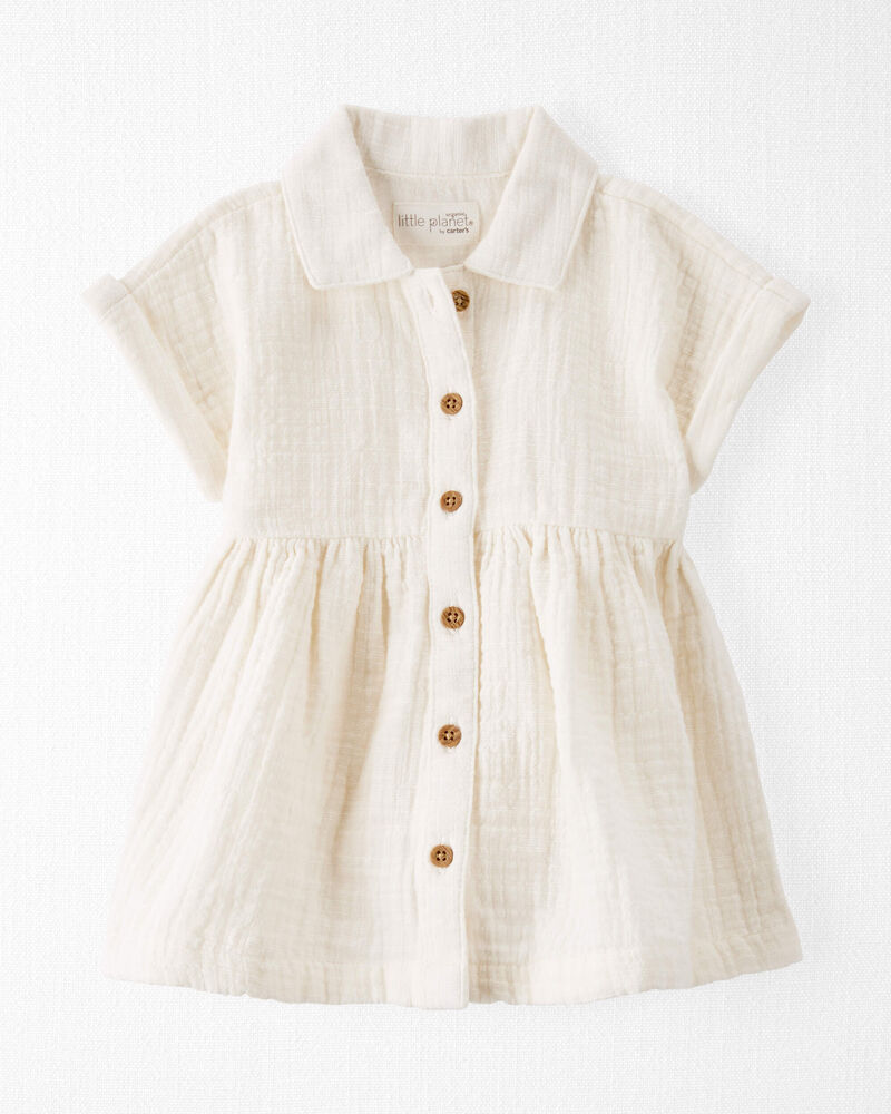 Baby Organic Cotton Button-Front Dress in Cream, image 1 of 7 slides
