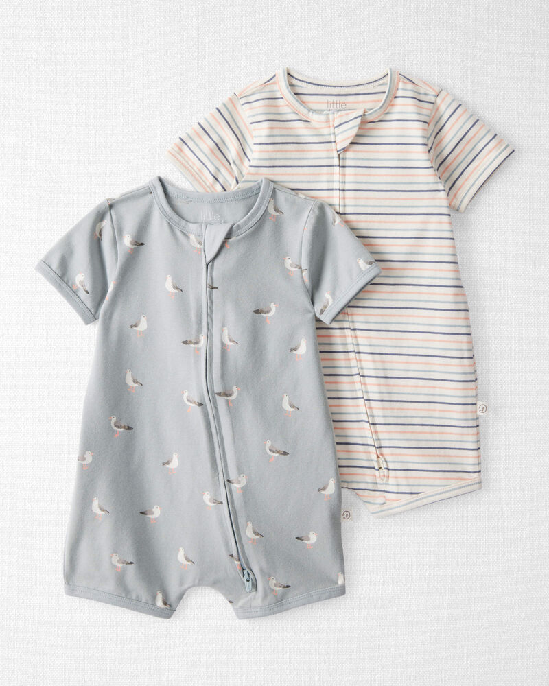 Baby 2-Pack Organic Cotton 2-Way Zip Rompers, image 1 of 5 slides