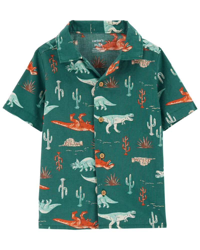 Baby Button-Front Dinosaur-Print Shirt, image 1 of 3 slides