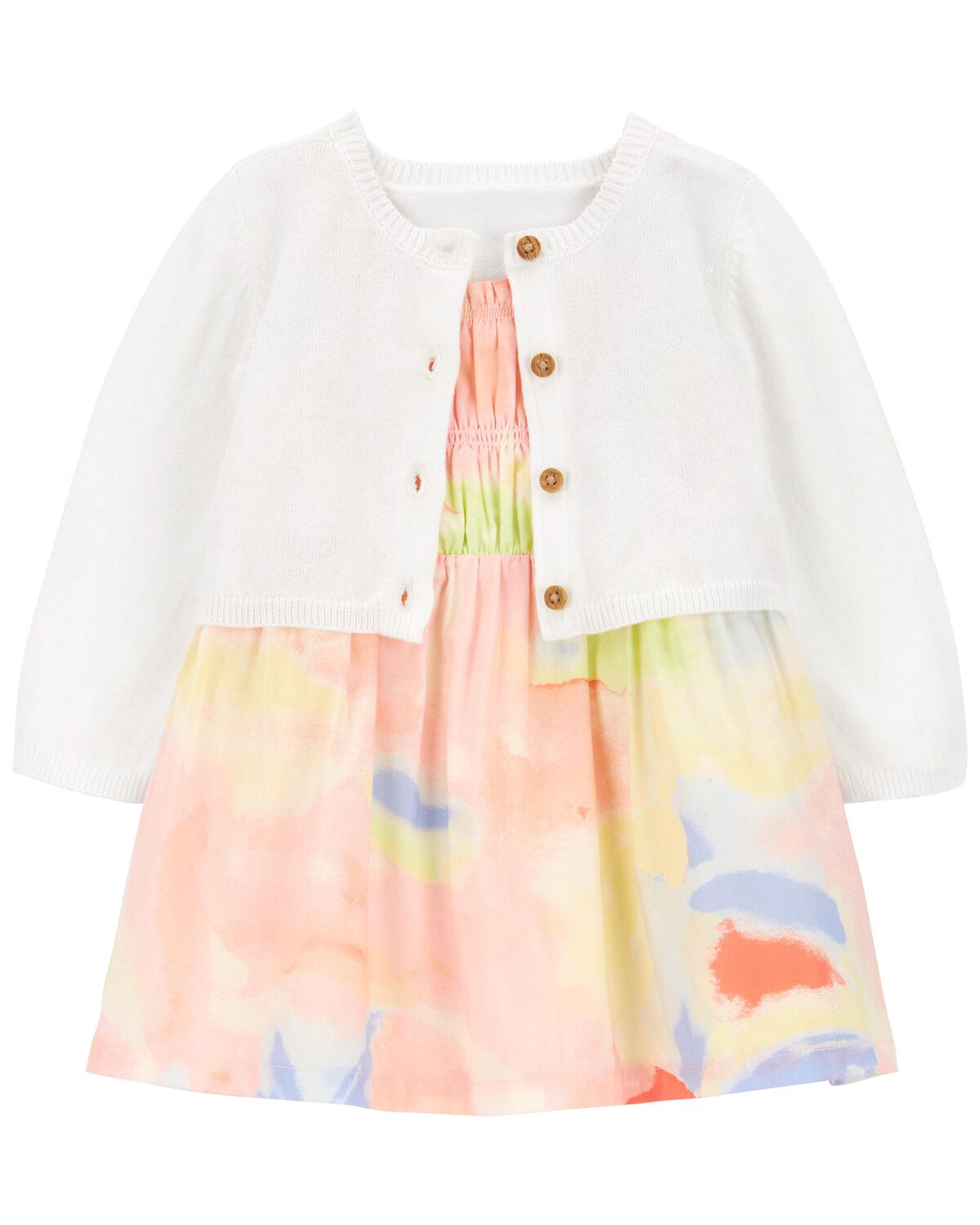 Baby 2-Piece Smocked Dress & Cardigan Set