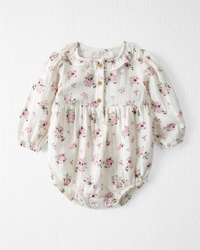 Baby Organic Cotton Gauze Ruffle Bubble in Wildberry Bouquet, image 1 of 4 slides