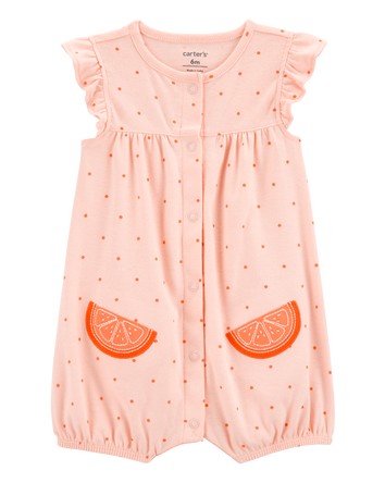 Baby Girl Cotton Short-Sleeve Romper - Orange, 