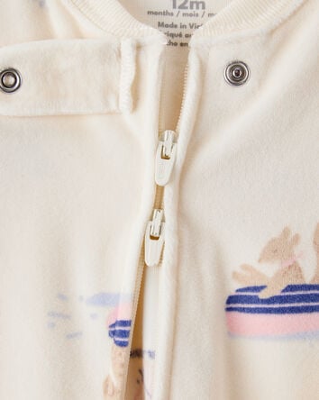 Baby Girl Snow Animals Loose Fit Long-Sleeve 2-Way Zip 1-Piece Pajamas - Ivory, 
