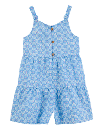 Baby Floral Print Button-Front Romper - Blue, 