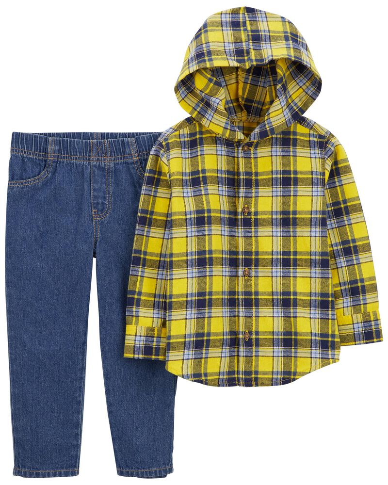 Baby 2-Piece Plaid Button-Front Shirt & Twill Denim Pant Set, image 1 of 2 slides