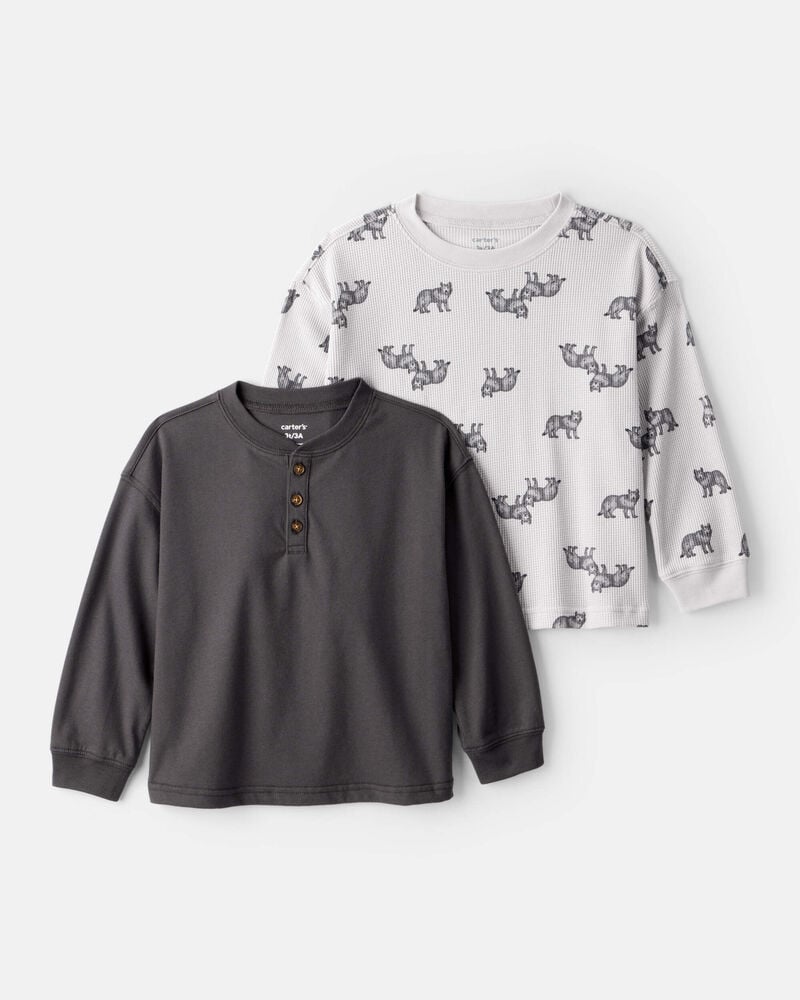 Toddler Boy 2-Pack Long-Sleeve T-Shirts - Grey/Black, image 1 of 4 slides