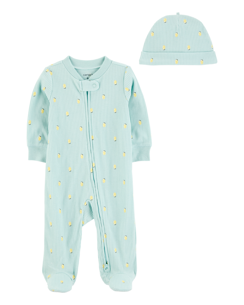 Baby 2-Piece Lemon 2-Way Zip Sleep & Play Pajamas - Blue, image 1 of 3 slides