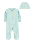 Baby 2-Piece Lemon 2-Way Zip Sleep & Play Pajamas - Blue, image 1 of 3 slides