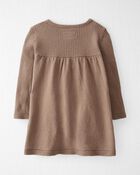 Baby Organic Cotton Ribbed Sweater Knit Dress in Light Brown, image 2 of 6 slides