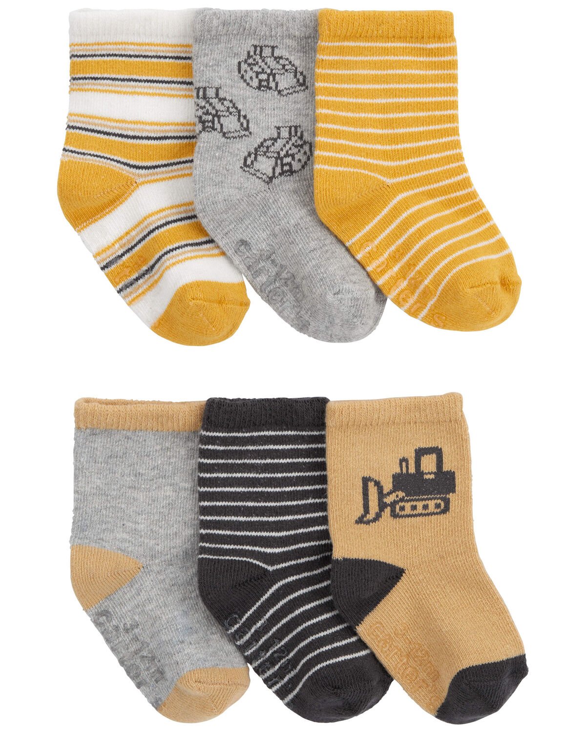 Grey/Yellow Baby 6Pack Construction Socks