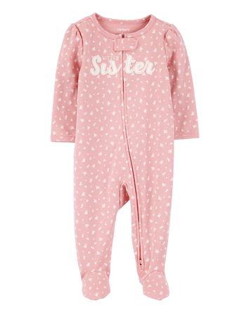 Little Sister 2-Way Zip Cotton Sleep & Play Pajamas - Pink, 