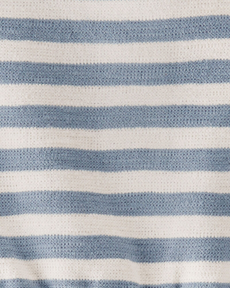 Baby Organic Cotton Blue Striped Bubble Romper, image 4 of 6 slides
