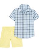 Blue/Yellow - Toddler 2-Piece Plaid Button-Down Shirt & Short Set