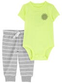 Neon Yellow/Heather - Baby 2-Piece Neon Sun Bodysuit Pant Set