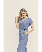 Adult Womens Maternity Chambray Jumpsuit, image 2 of 6 slides