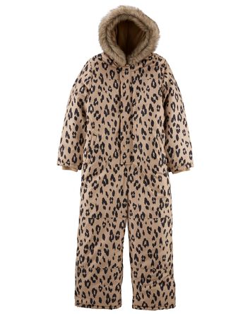 Kid Leopard Fleece-Lined Snowsuit, 