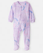 Baby Girl Unicorn Print Loose Fit Long-Sleeve 2-Way Zip 1-Piece Pajamas - Purple, image 1 of 4 slides