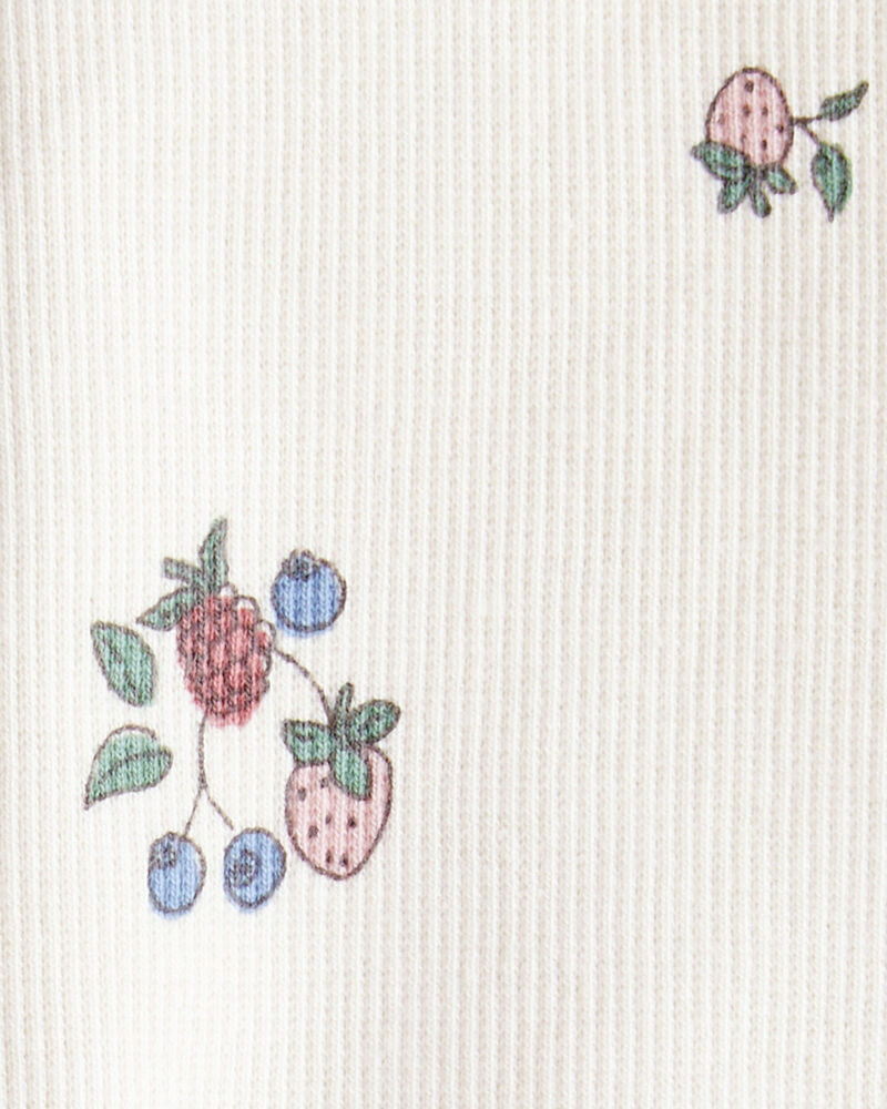 Baby Girl Organic Cotton Ribbed Knit Pants in Berry Blossom Print, image 4 of 6 slides