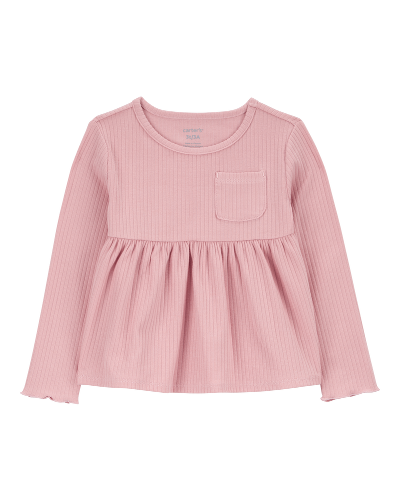 Toddler Ribbed Long-Sleeve Peplum Top, image 1 of 3 slides