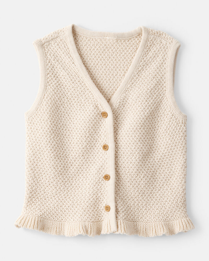 Toddler Girl Button-Up Sleeveless Vest - Cream, image 1 of 3 slides