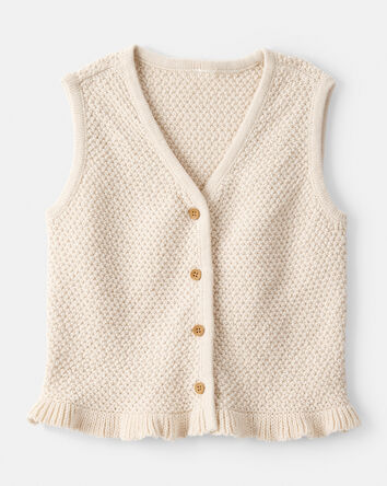 Toddler Girl Button-Up Sleeveless Vest - Cream, 