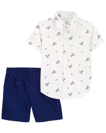 Toddler 2-Piece Button-Down Shirt & Short Set, 