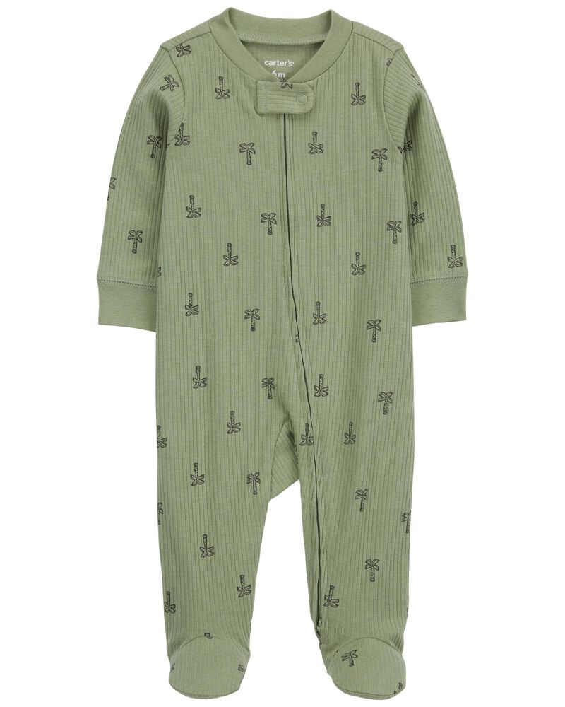 Baby Palm Tree 2-Way Zip Cotton Sleep & Play Pajamas, image 1 of 4 slides