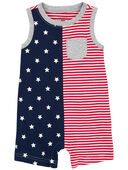 Red/White/Heather - Baby 4th Of July Romper