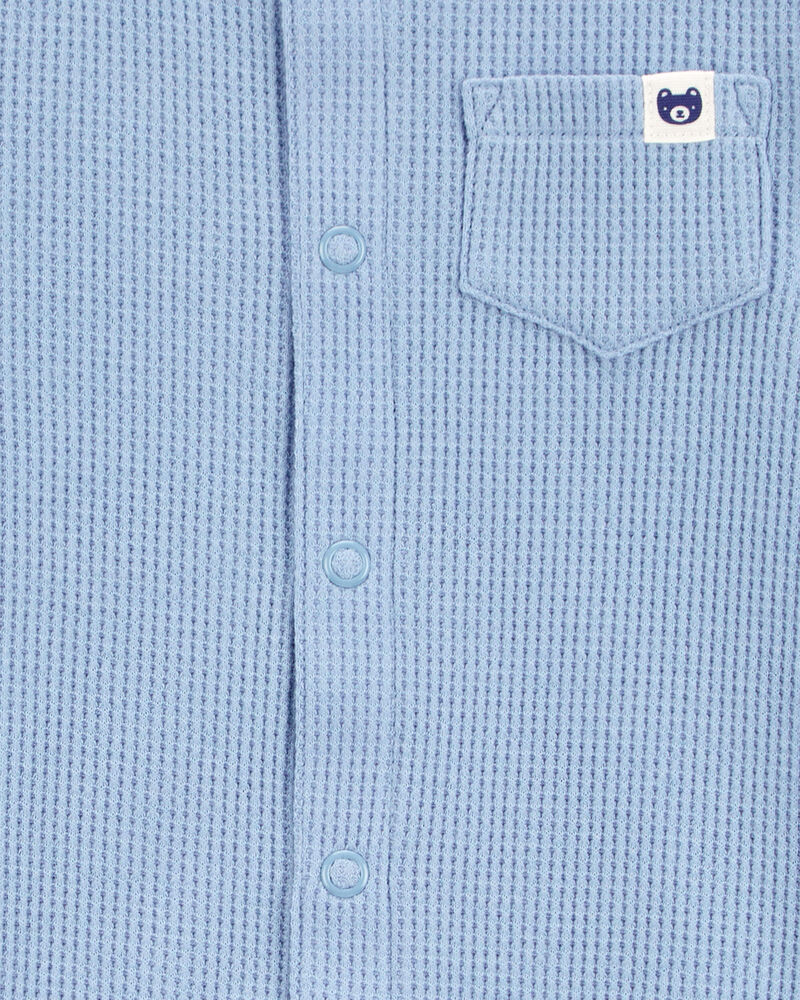 Baby Boy Waffle Knit Short-Sleeve Romper - Blue, image 2 of 3 slides