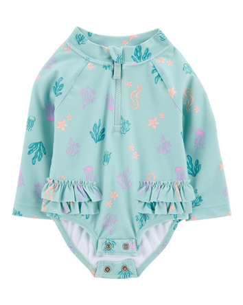 Baby Girl 1-Piece Coral Print Rashguard, 