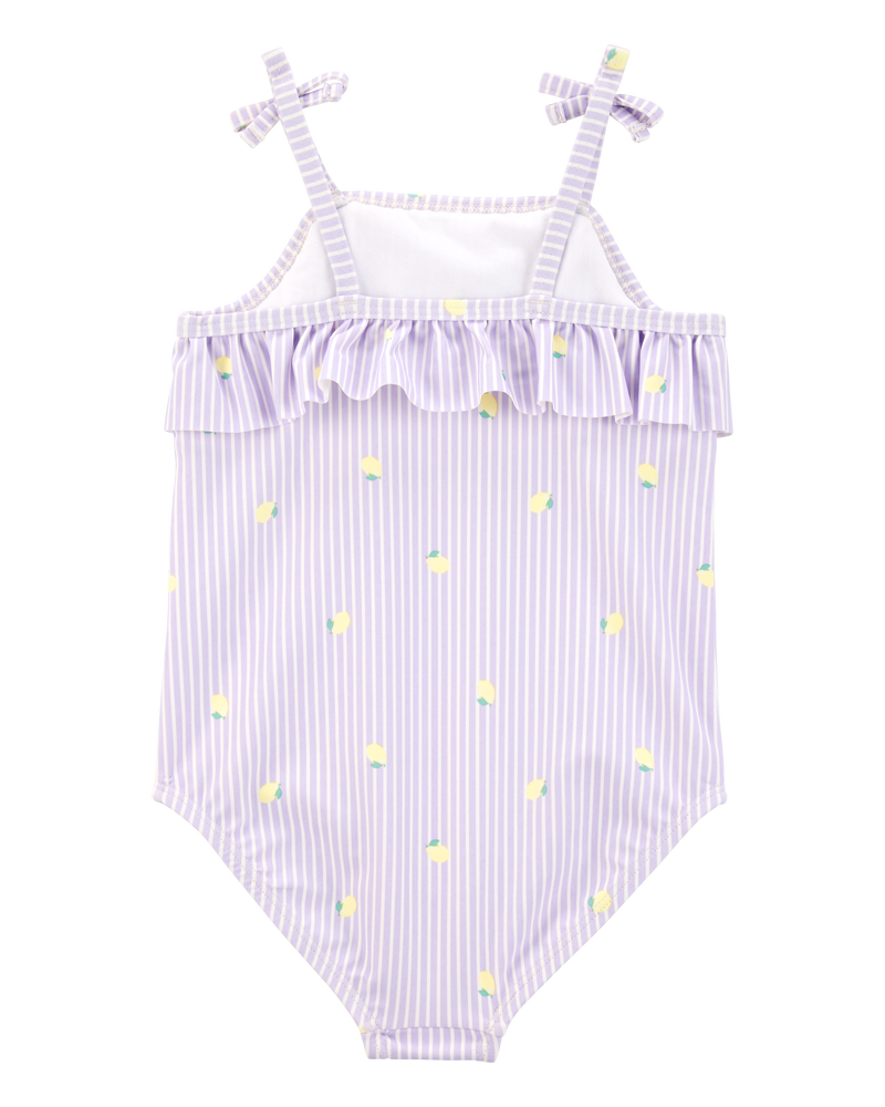 Toddler Girl 1-Piece Striped Lemon Swimsuit - Purple, image 2 of 4 slides