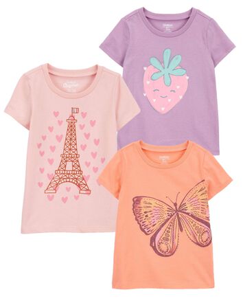 Toddler 3-Pack Butterfly & Strawberry Graphic Tees, 