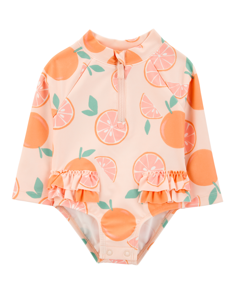 Baby Girl 1-Piece Orange Slice Long-Sleeve Rashguard Swimsuit, image 1 of 5 slides