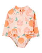 Baby Girl 1-Piece Orange Slice Long-Sleeve Rashguard Swimsuit, image 1 of 5 slides