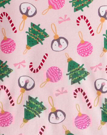 Kid Christmas Ornament Print 100% Cotton Long-Sleeve 2-Piece Pajamas - Pink, 