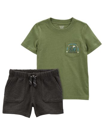 Toddler 2-Piece Pocket Graphic Tee & Pull-On French Terry Shorts Set
, 