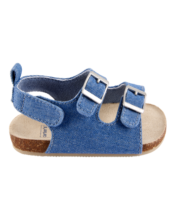 Baby Chambray Buckle Faux Cork Sandals, 