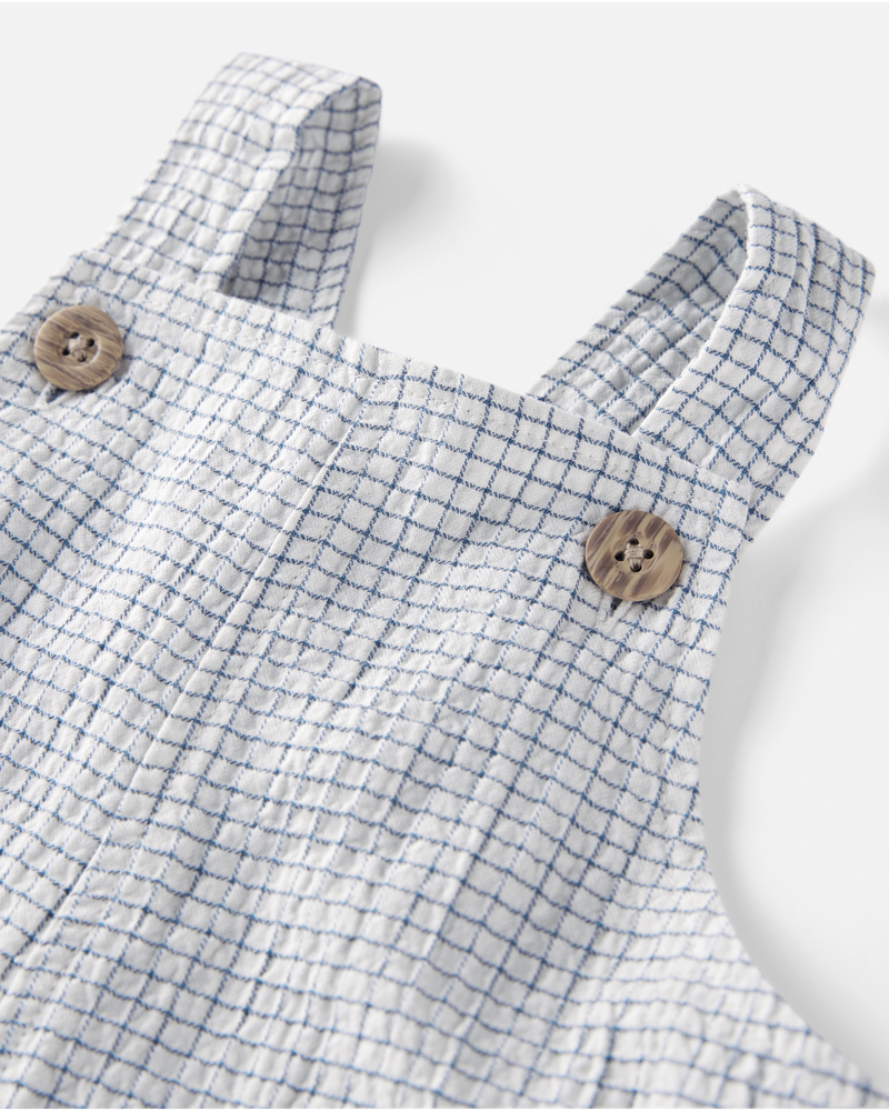 Baby Organic Cotton Checkered-Print Shortalls, image 3 of 4 slides