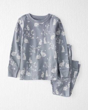 Toddler Bunny Print Easter Organic Cotton 2-Piece Pajamas, 