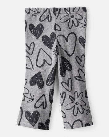 Baby Girl Heart Pull-On Flare Stretch Rib Leggings - Grey, 