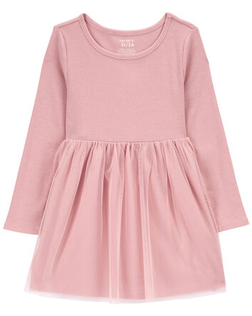 Toddler Tulle Long-Sleeve Jersey Dress, 