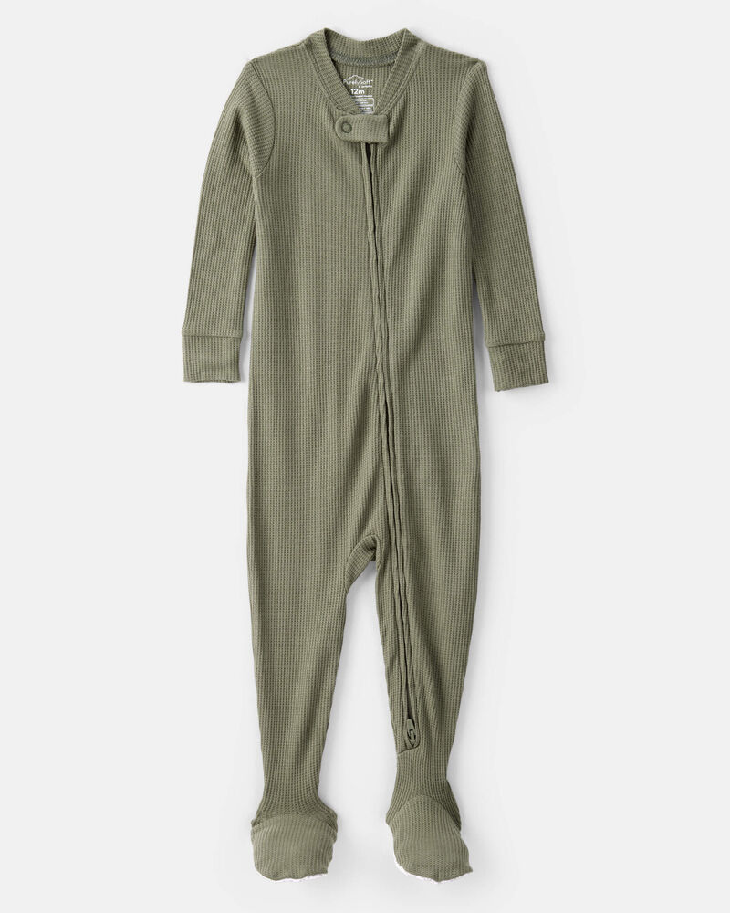 Baby Boy PurelySoft Long-Sleeve 2-Way Zip 1-Piece Pajamas - Green, image 1 of 6 slides